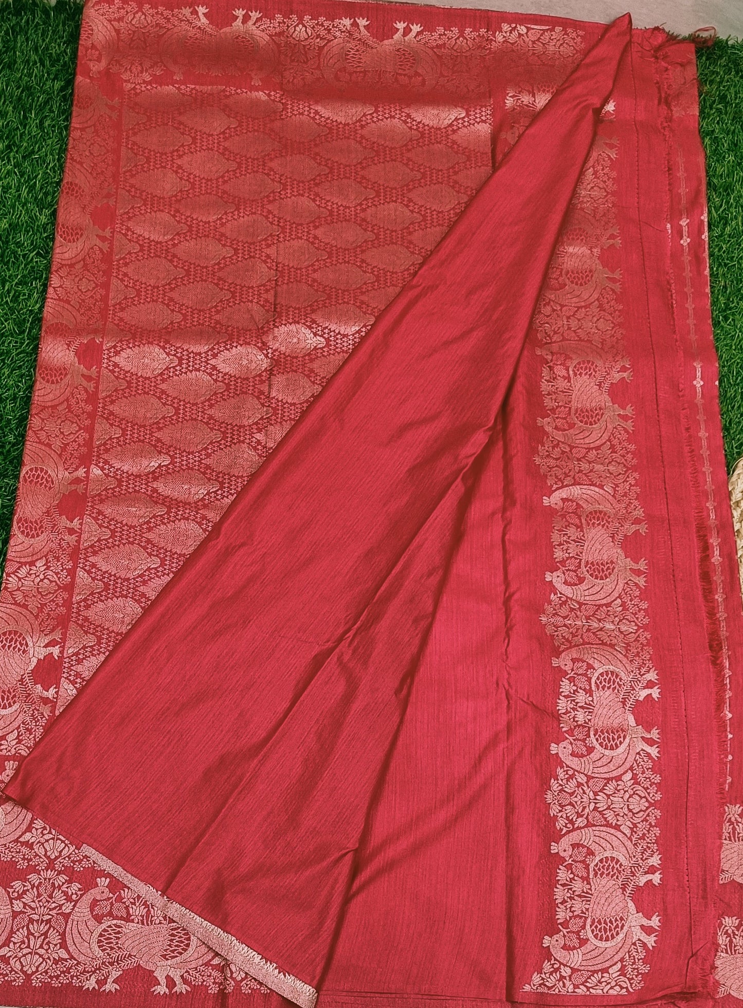 Rani Pink Peacock Designer Khadi Banarasi Saree