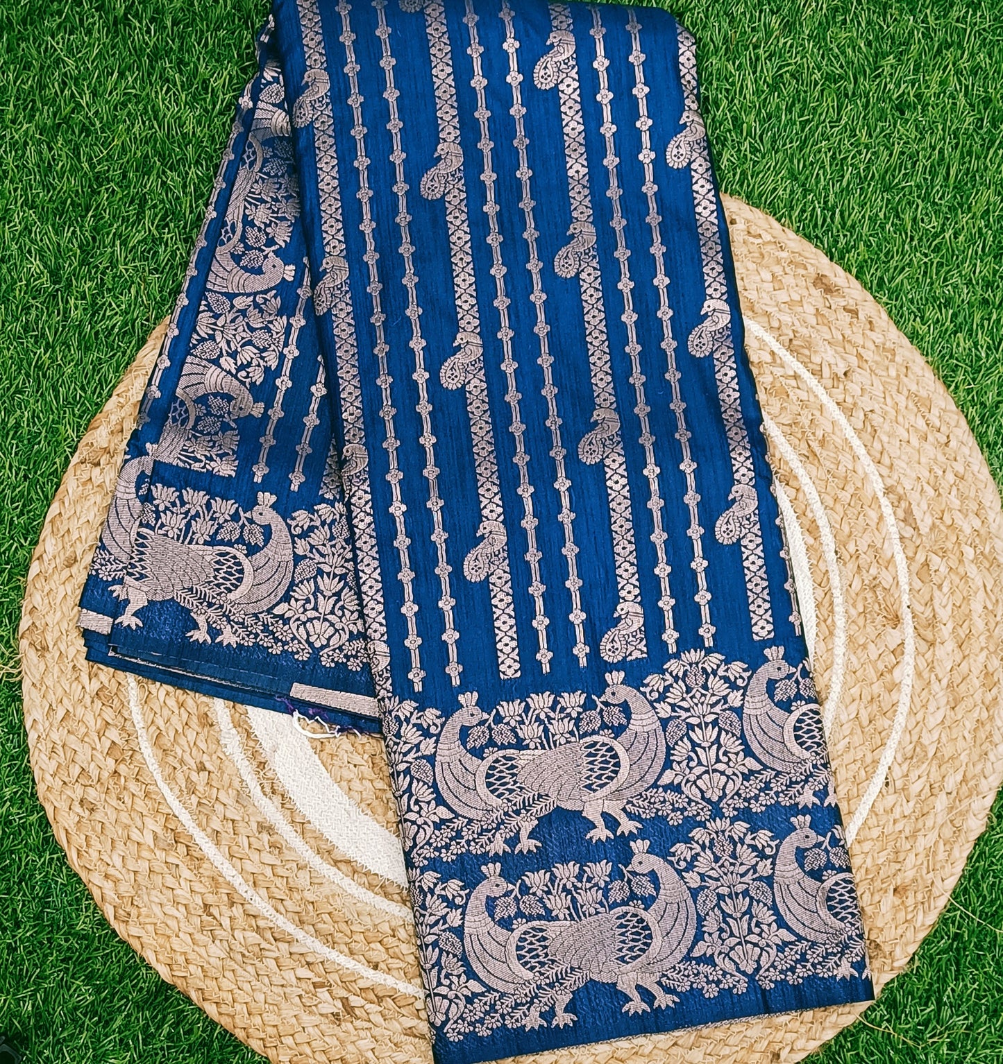 Blue Peacock Designer Khadi Banarasi Saree