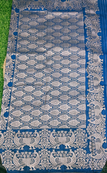 Blue Peacock Designer Khadi Banarasi Saree