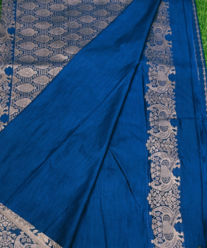 Blue Peacock Designer Khadi Banarasi Saree