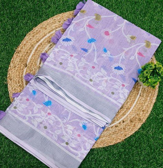 Lavender Jamdani Cotton Silk Saree