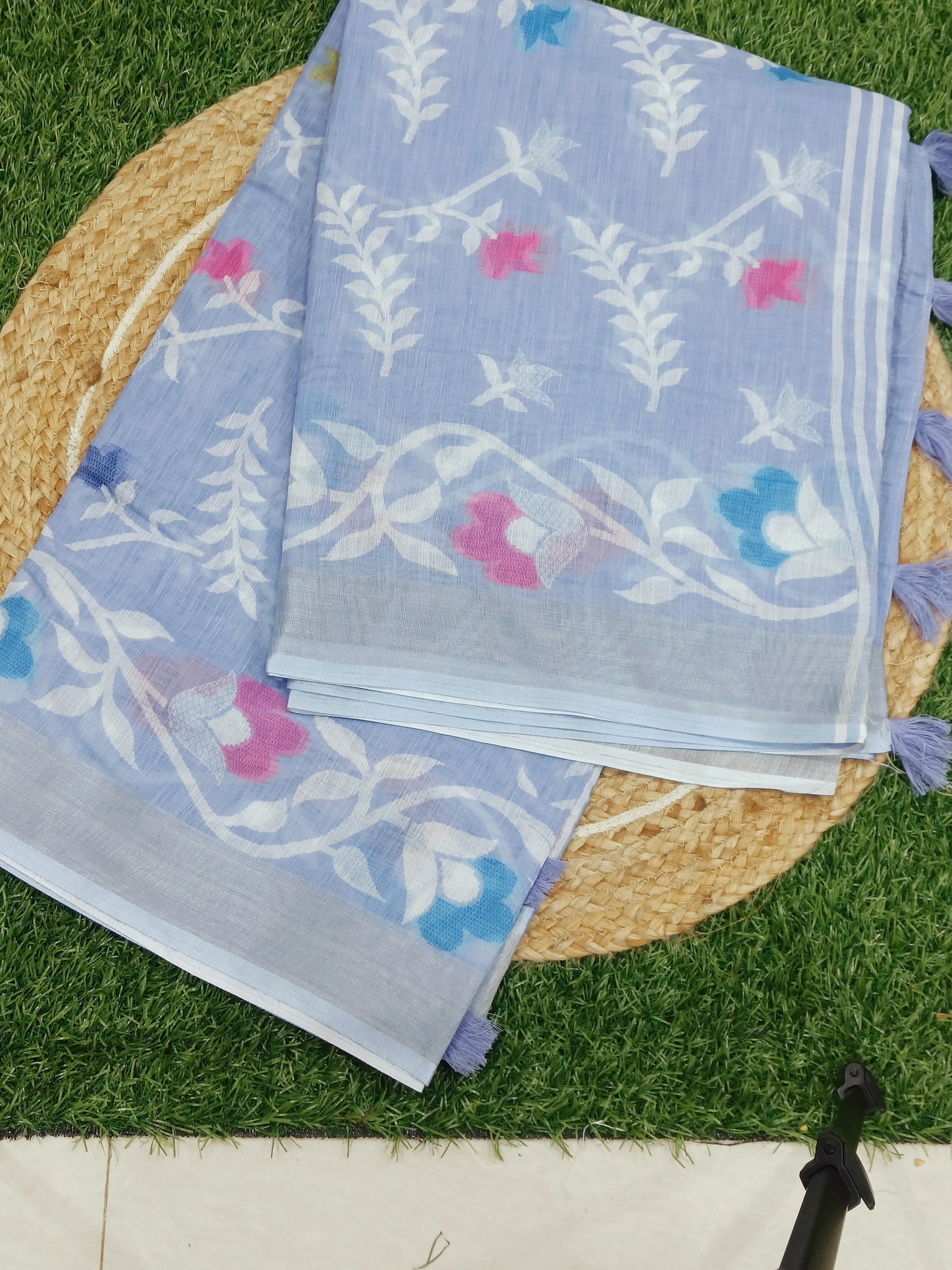 Light Blue Jamdani Cotton Silk Saree