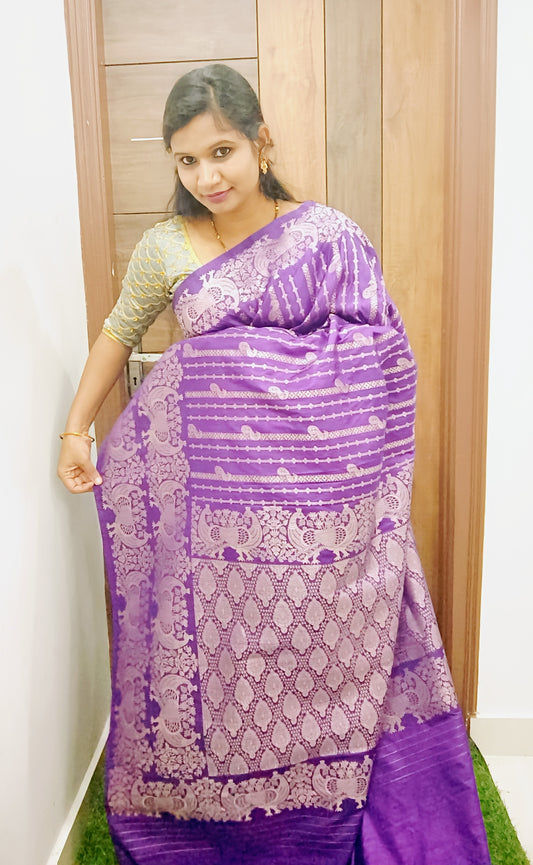 Purple Peacock Designer Khadi Banarasi Saree