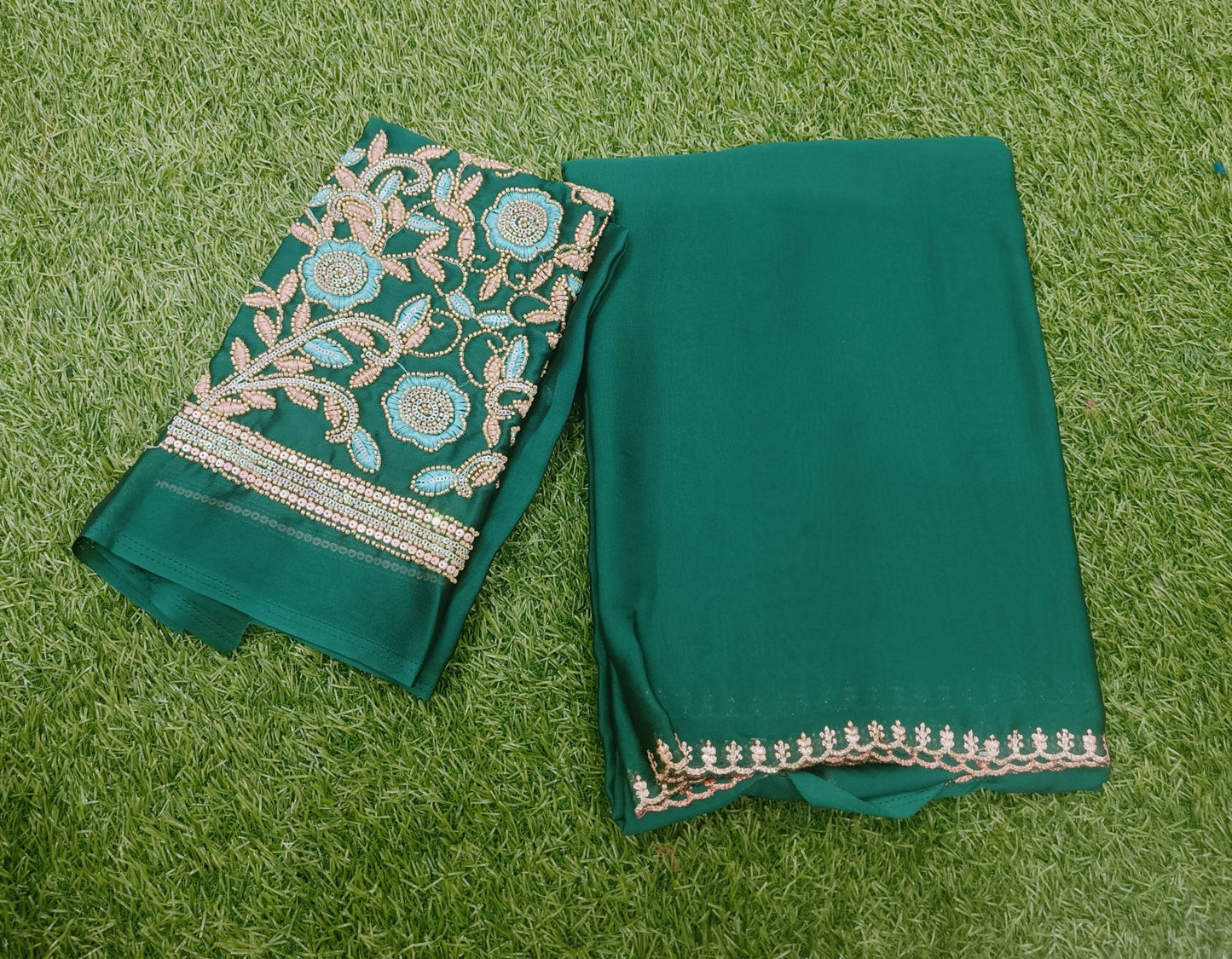 Green Scallop Rangoli georgette