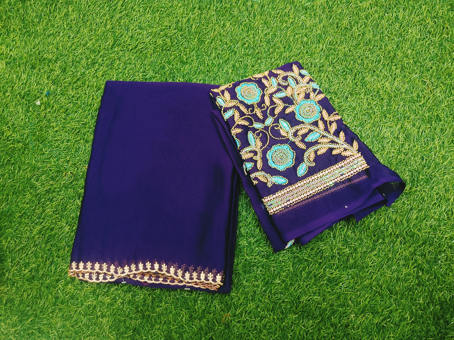 Purple Scallop Rangoli georgette