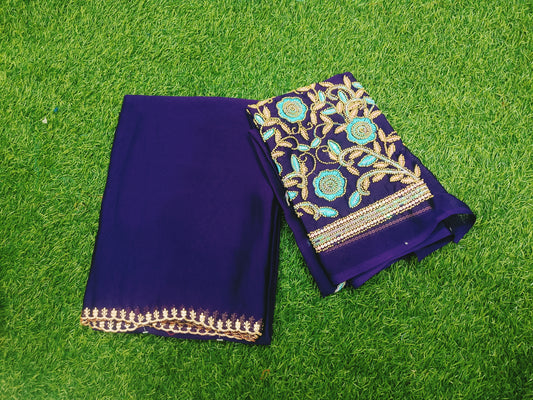 Purple Scallop Rangoli georgette