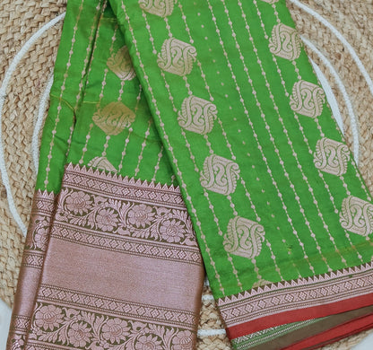 Green n Red Semi Dharmavaram Silk Saree