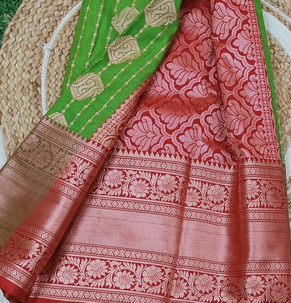 Green n Red Semi Dharmavaram Silk Saree