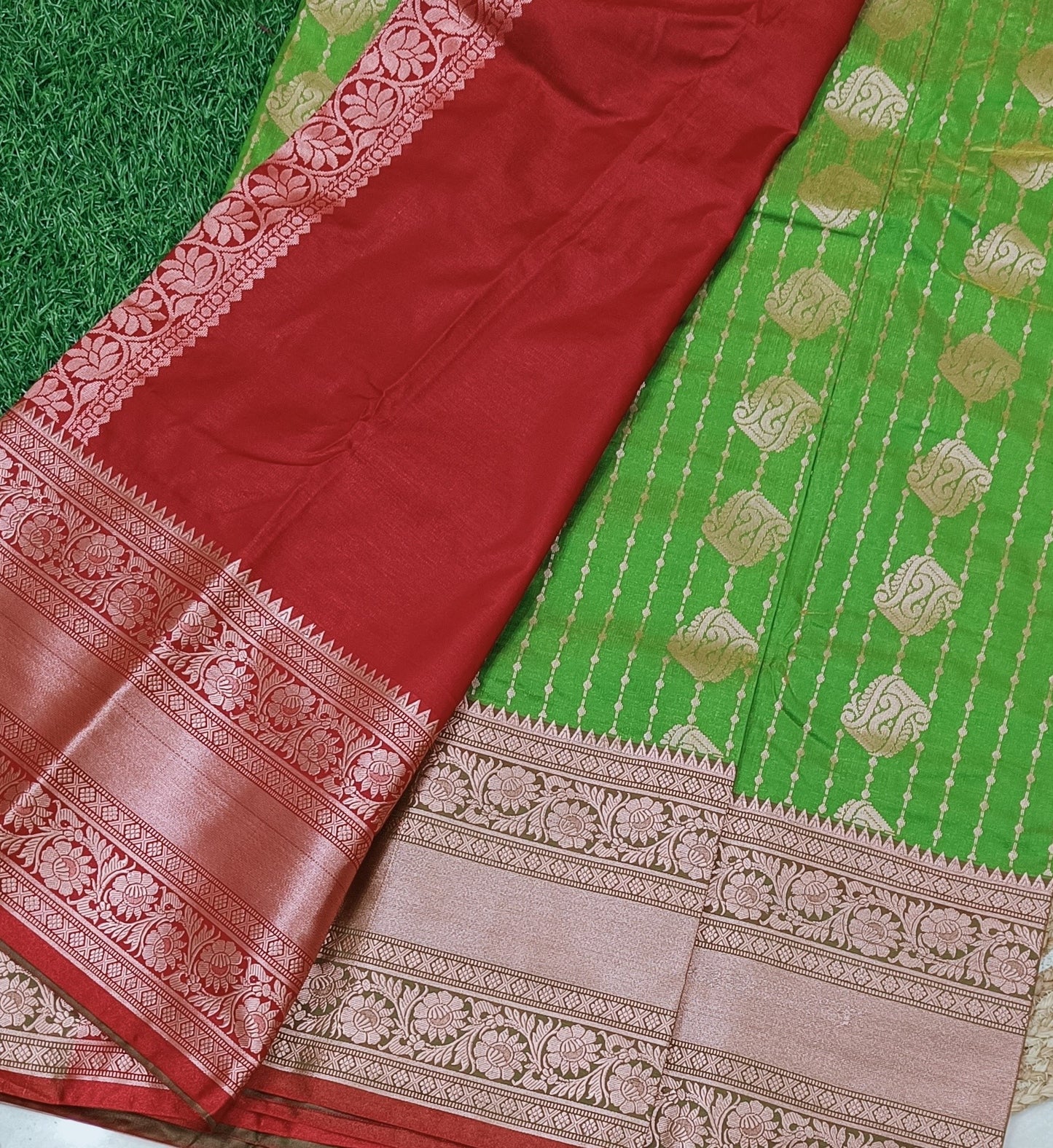 Green n Red Semi Dharmavaram Silk Saree