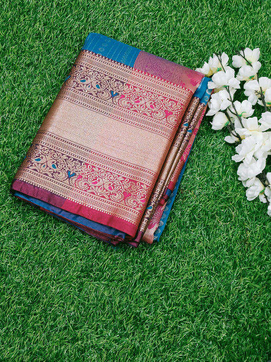 Blue n Pink Semi Dharmavaram Silk Saree