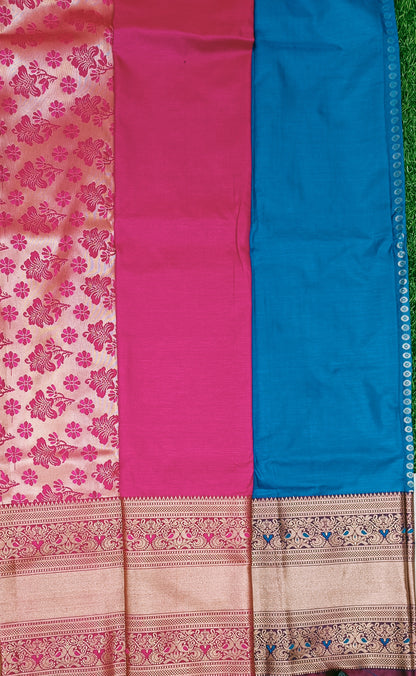 Blue n Pink Semi Dharmavaram Silk Saree