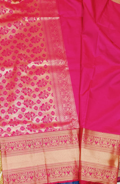 Blue n Pink Semi Dharmavaram Silk Saree