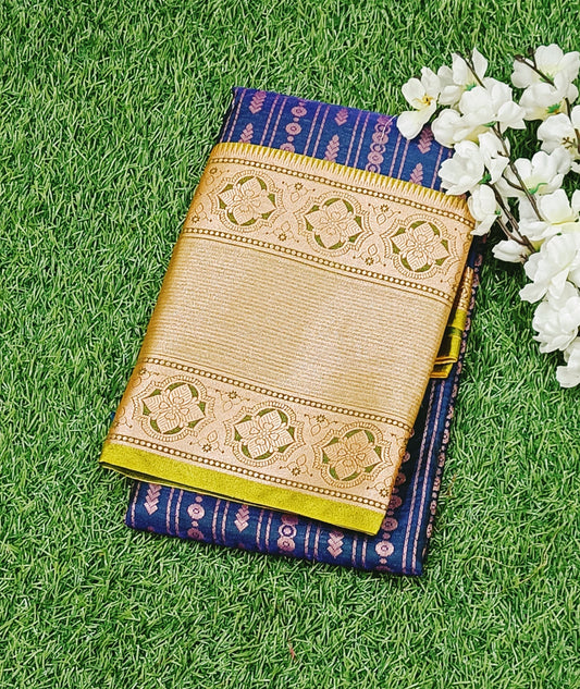 Blue n Yellow Semi Dharmavaram Silk Saree