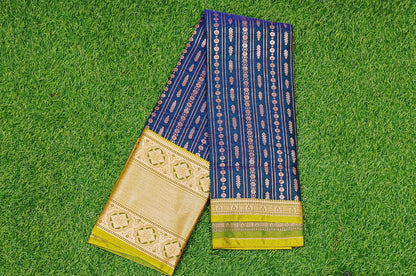 Blue n Yellow Semi Dharmavaram Silk Saree