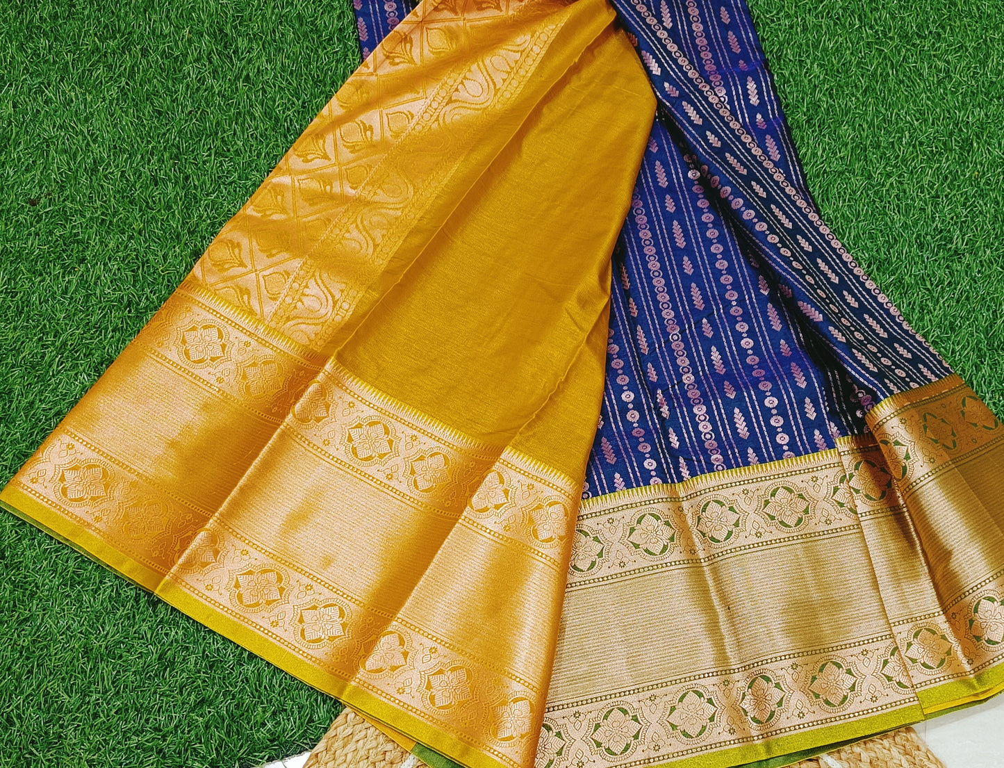 Blue n Yellow Semi Dharmavaram Silk Saree