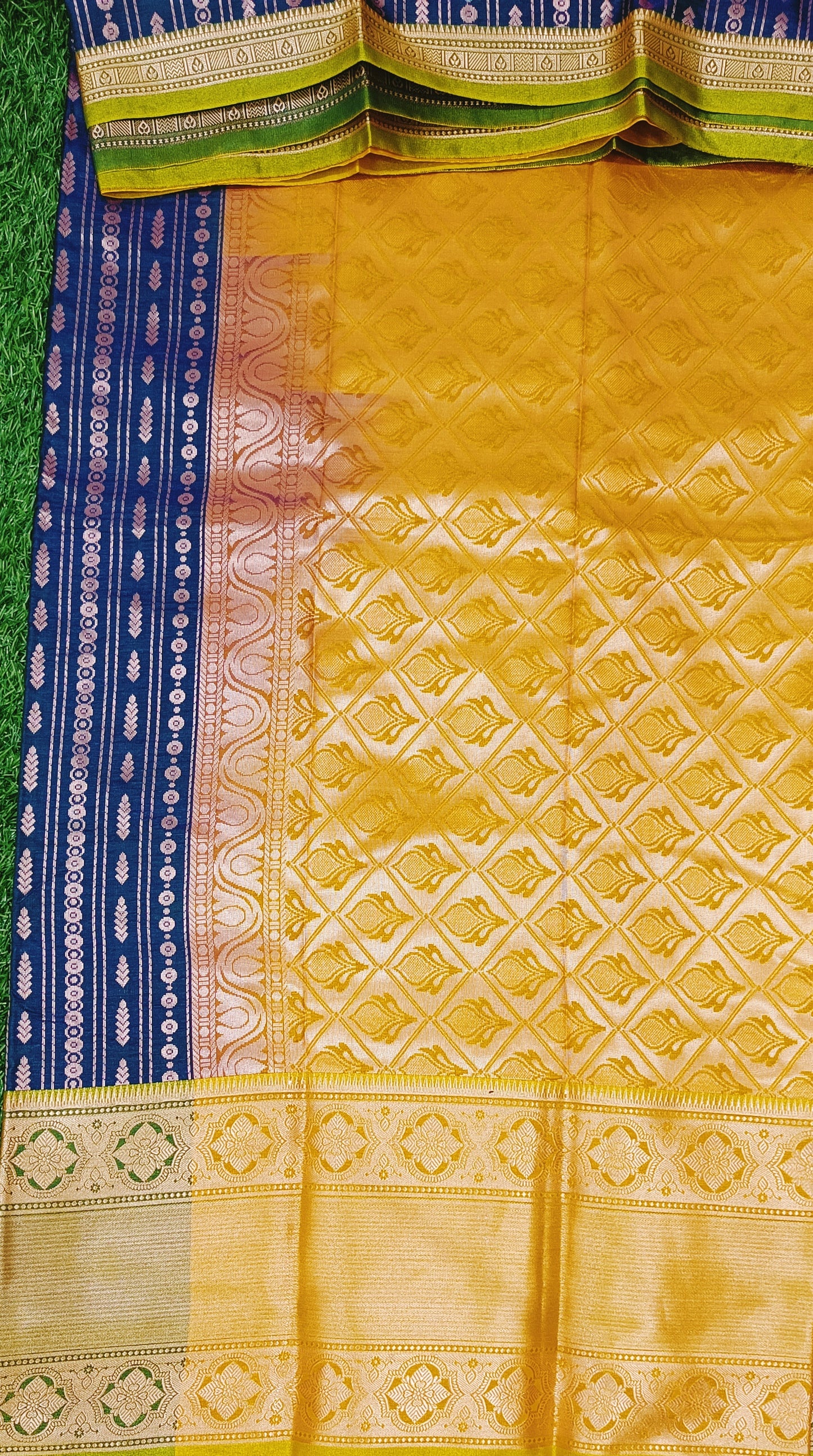 Blue n Yellow Semi Dharmavaram Silk Saree