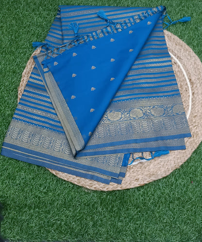 Blue Lehariya Soft Banarasi Silk Saree