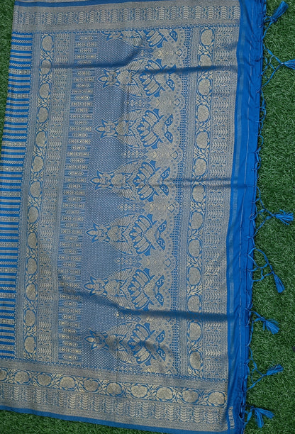 Blue Lehariya Soft Banarasi Silk Saree