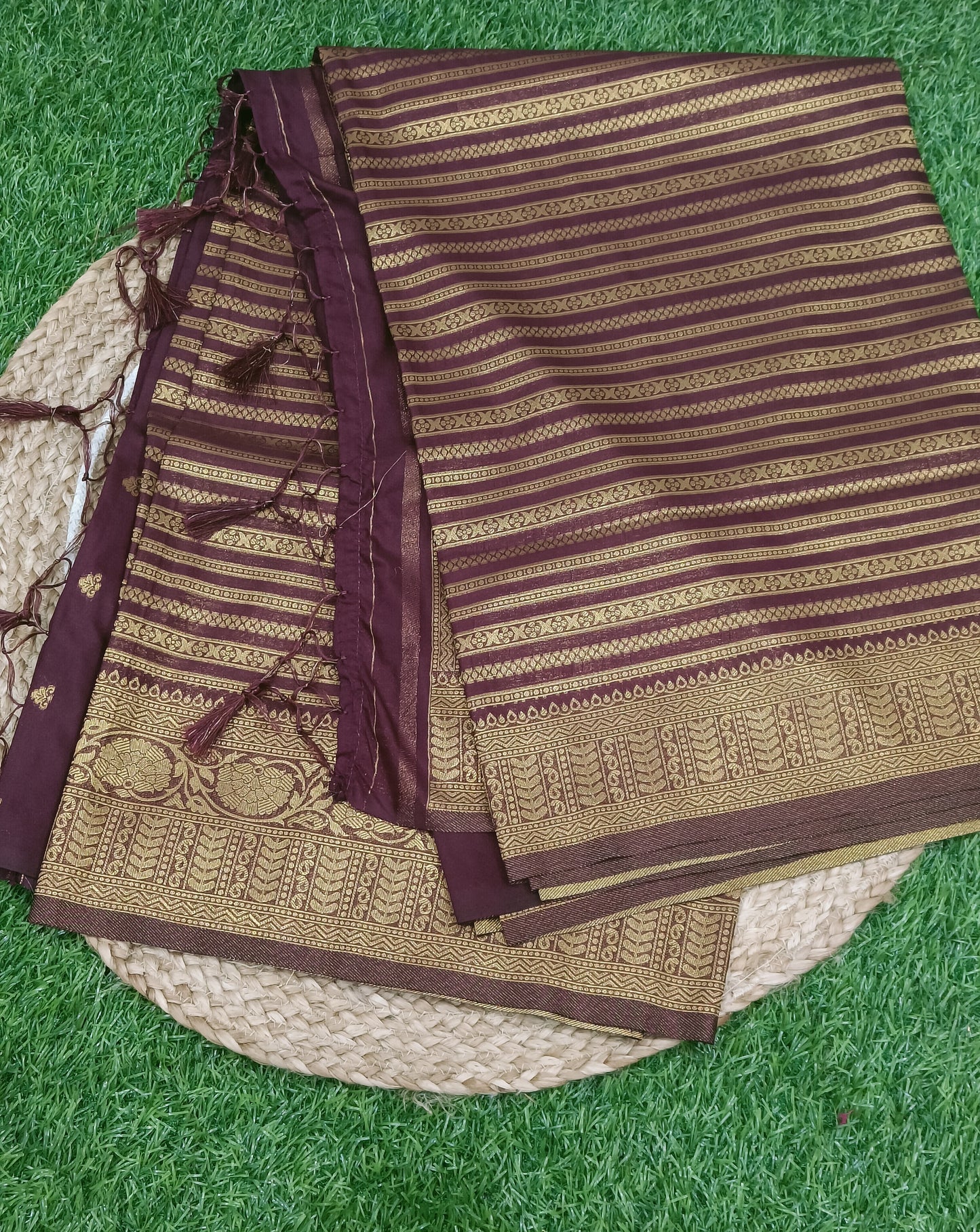 Brown Lehariya Soft Banarasi Silk Saree