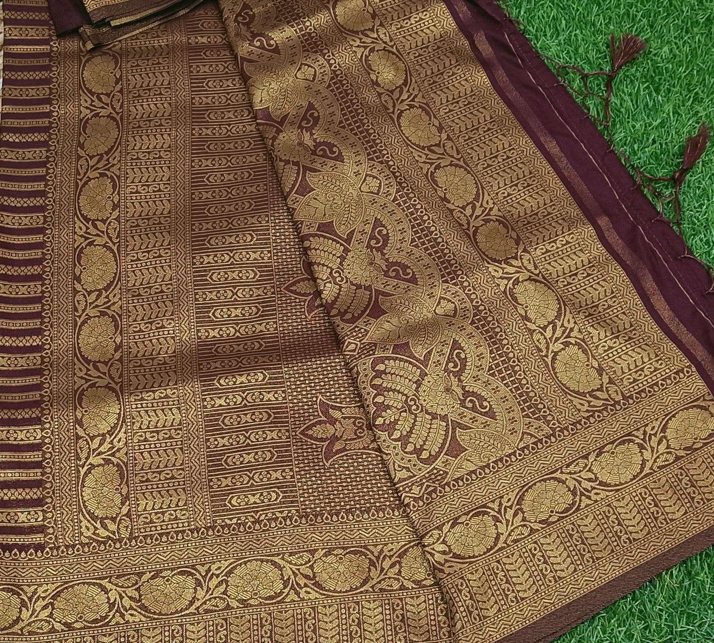 Brown Lehariya Soft Banarasi Silk Saree