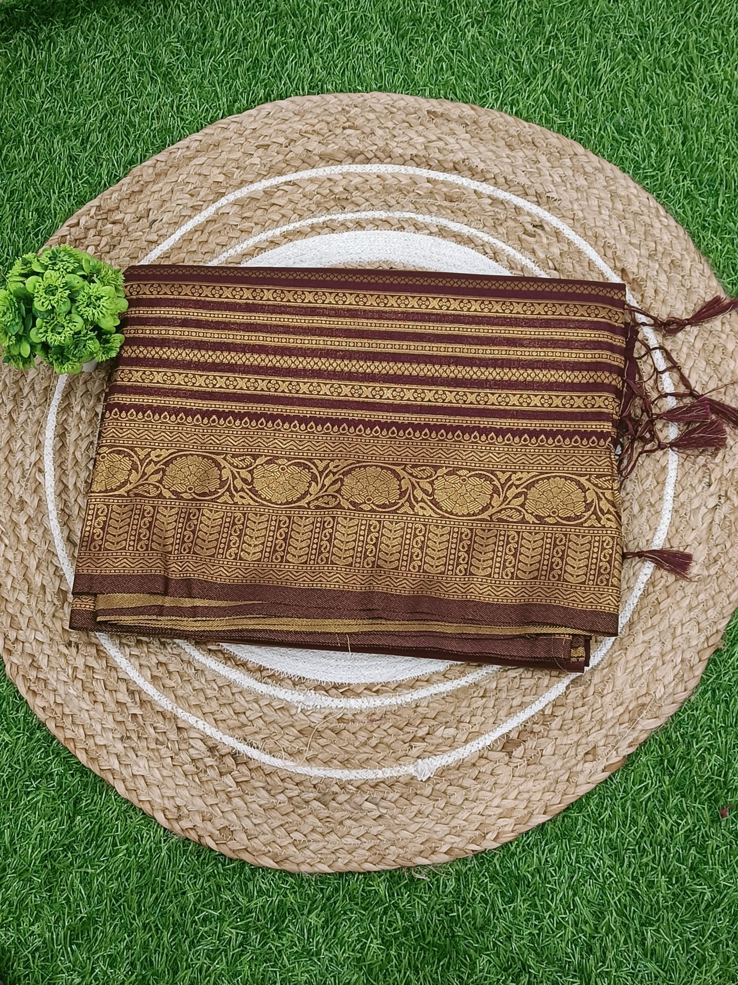 Brown Lehariya Soft Banarasi Silk Saree