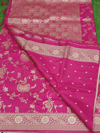 Pink Jaal Kathan Banarasi saree