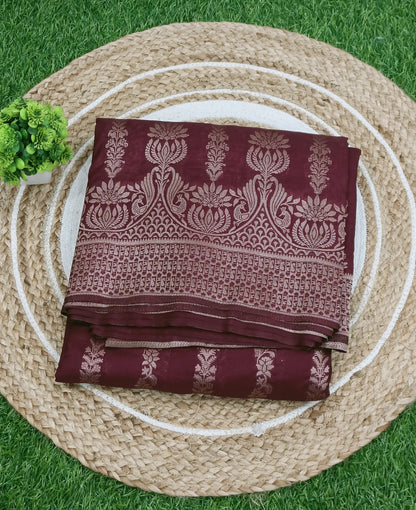 Brown Peacock Scallop Banarasi Silk Saree