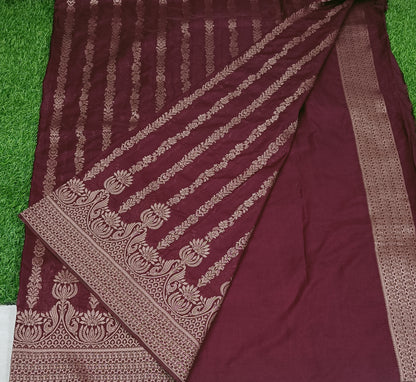 Brown Peacock Scallop Banarasi Silk Saree