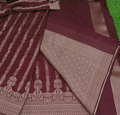 Brown Peacock Scallop Banarasi Silk Saree