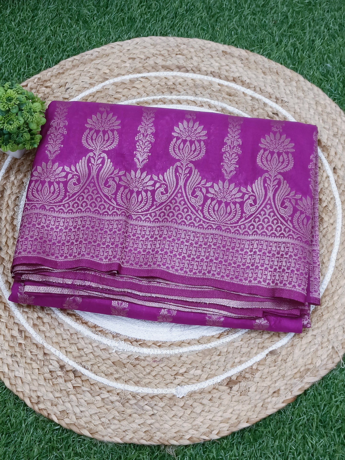 Lavender Peacock Scallop Banarasi Silk Saree