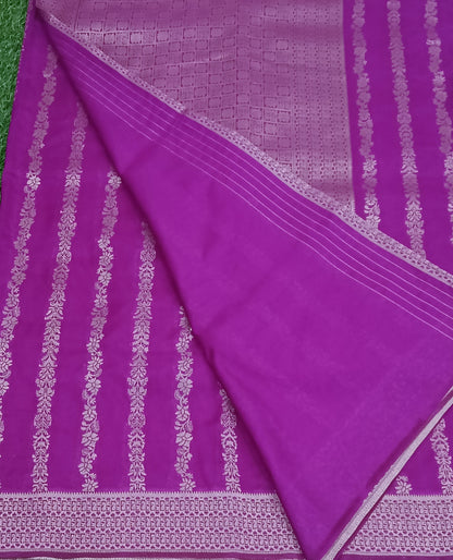 Lavender Peacock Scallop Banarasi Silk Saree