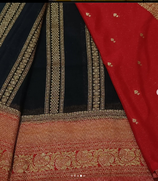 Black n Red Khadi Banarasi Saree