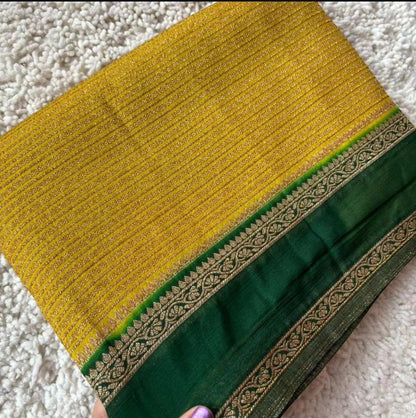 Lemon Yellow n Green Khadi Banarasi Saree