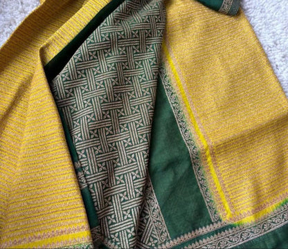 Lemon Yellow n Green Khadi Banarasi Saree