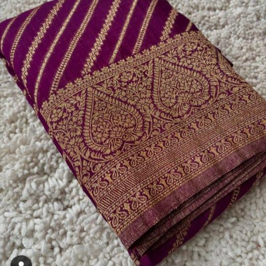 Purple Lahariya Khadi Banarasi Saree