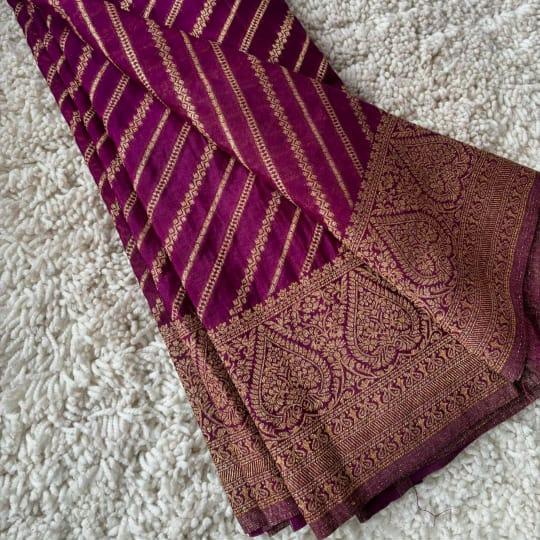 Purple Lahariya Khadi Banarasi Saree