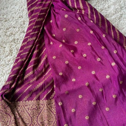 Purple Lahariya Khadi Banarasi Saree