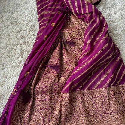 Purple Lahariya Khadi Banarasi Saree