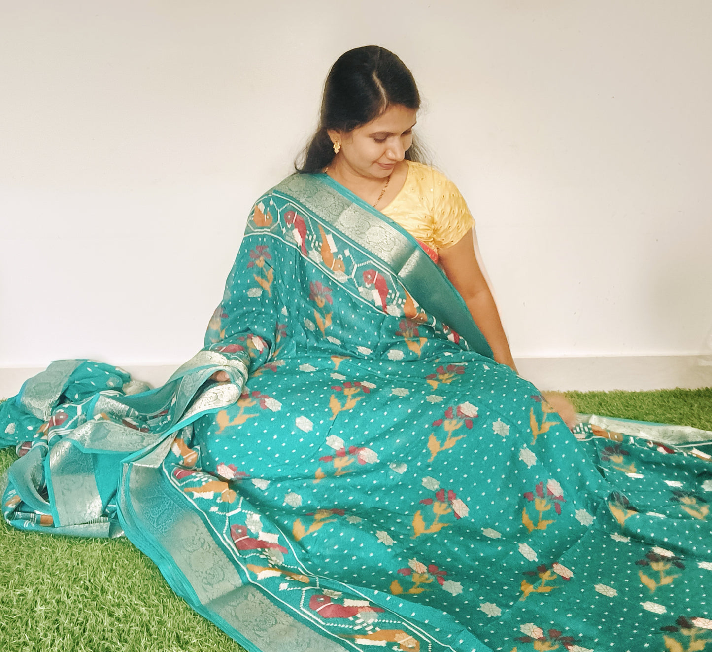 Light green Bunai Semi Banarasi Georgette Saree