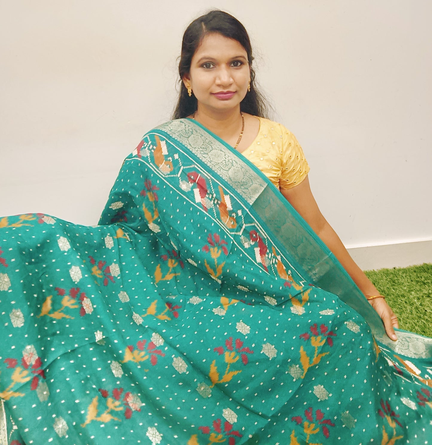 Light green Bunai Semi Banarasi Georgette Saree