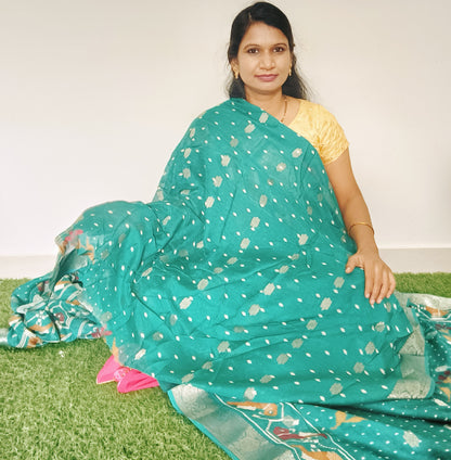 Light green Bunai Semi Banarasi Georgette Saree